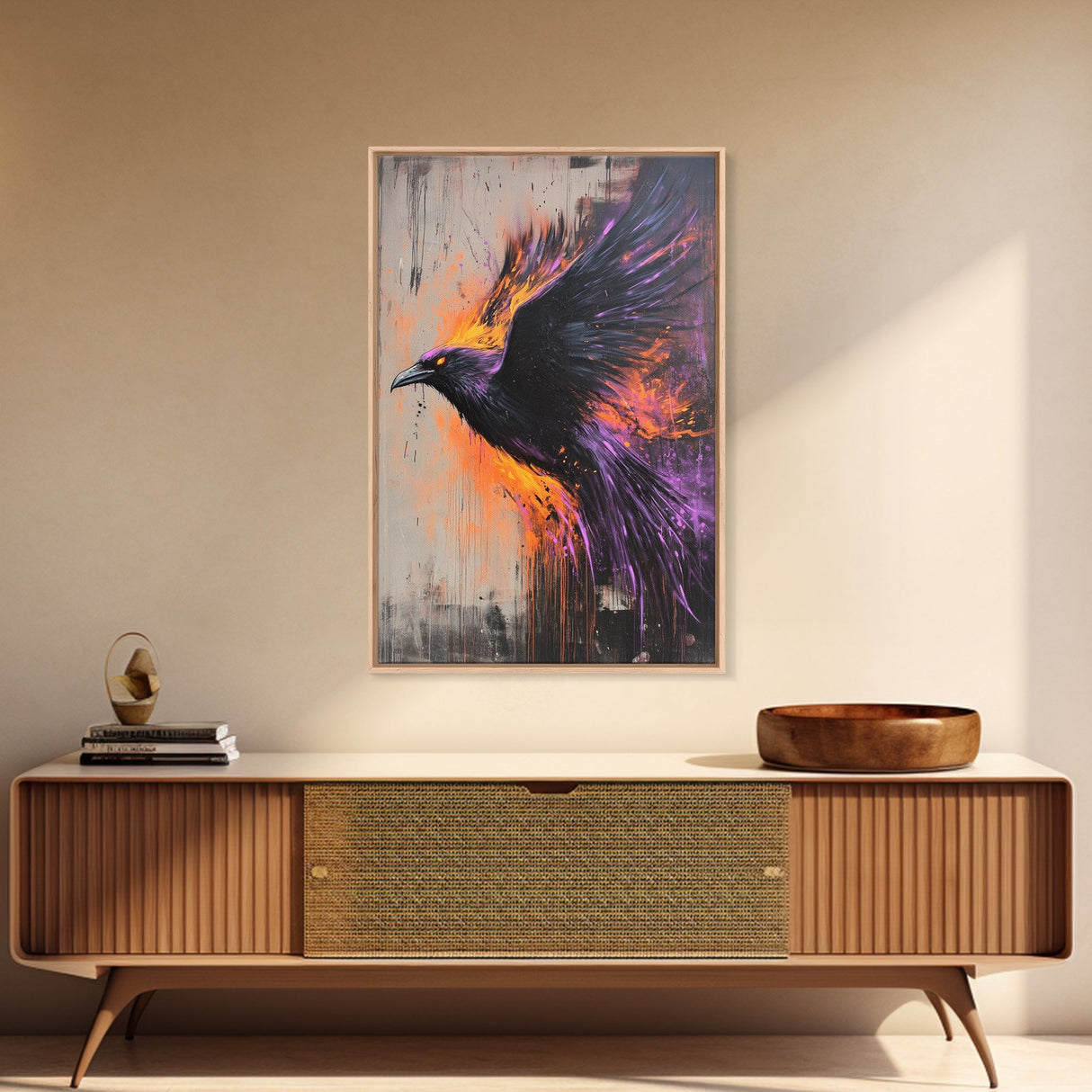 Purple Phoenix Painting Print, Framed Canvas Art, Grunge Decor, Punk Art, Wood Frame Canvas, Home Decor, Office Art