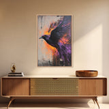 Purple Phoenix Painting Print, Framed Canvas Art, Grunge Decor, Punk Art, Wood Frame Canvas, Home Decor, Office Art