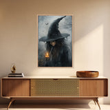 Gothic Oil Painting Print of a Witch Holding a Candle, Gothic Dark Academia Wall Art, Halloween Decor, Goth Gift Idea