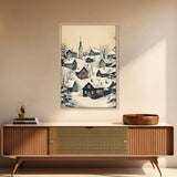 Christmas Village Canvas Print - Framed Canvas - Minimalist Christmas Art - Boho Christmas Art - Rustic Christmas Art