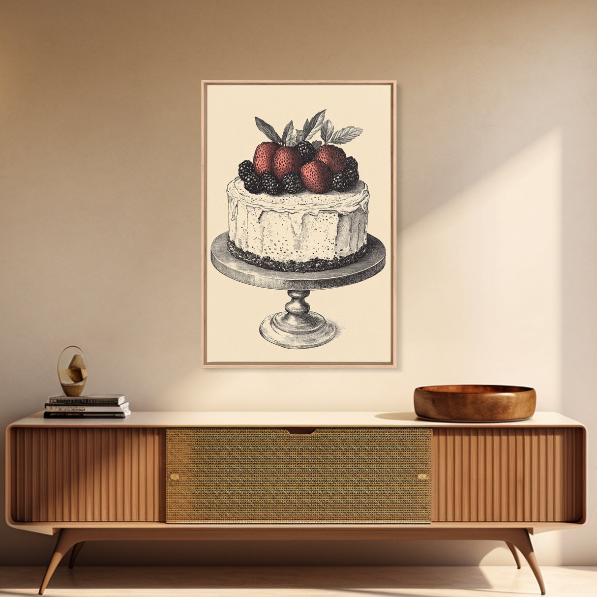 Kitchen Wall Art, Cake Painting Still Life Framed Canvas Print, Dining Room Wall Artt