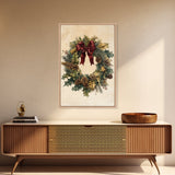 Vintage Christmas Wreath Canvas Print - Framed Canvas - Minimalist Christmas Art - Boho Christmas Art - Rustic Christmas Art