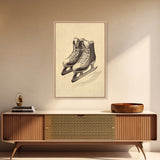 Vintage Ice Skates Canvas Print - Framed Canvas - Minimalist Christmas Art - Boho Christmas Art - Rustic Christmas Art