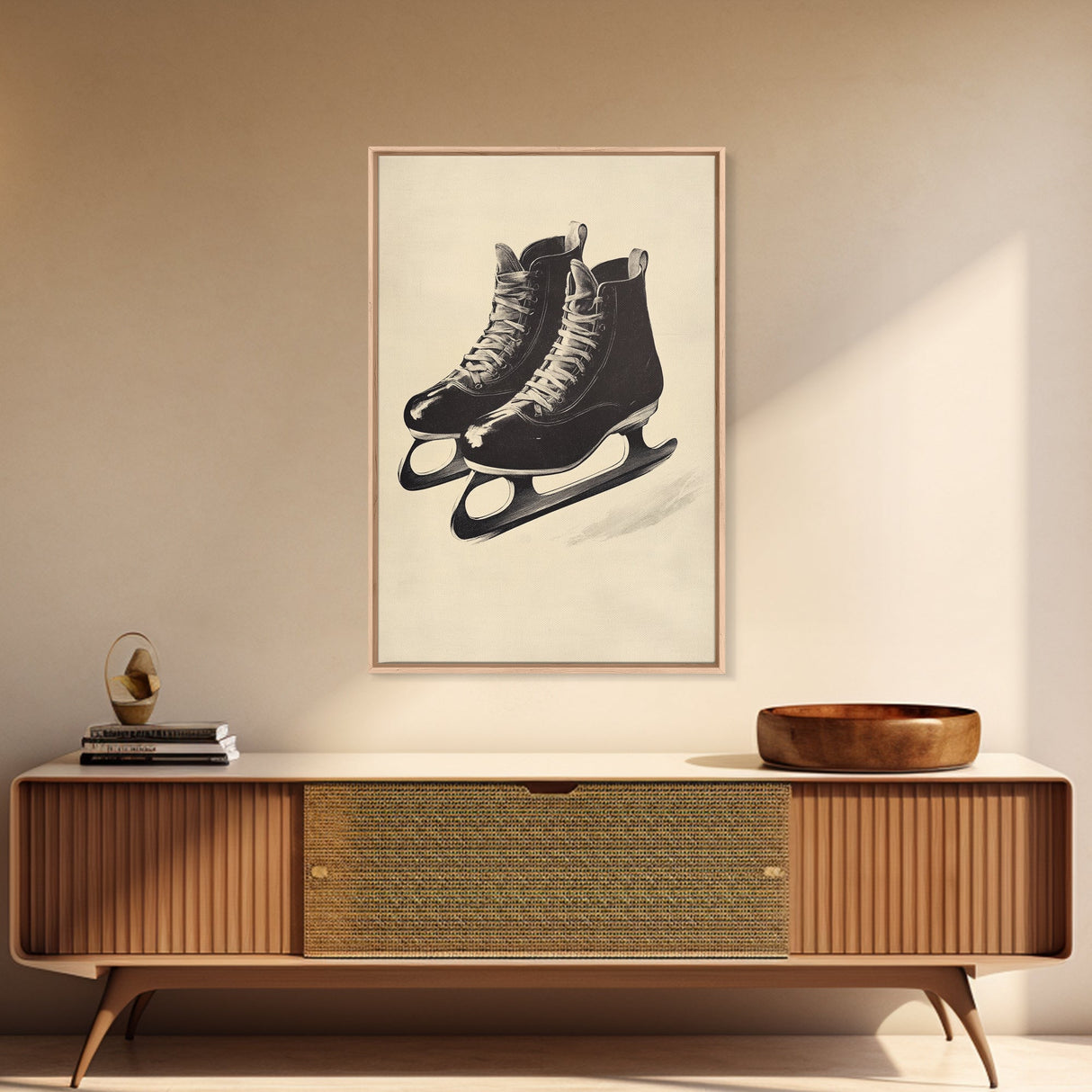 Retro Christmas Ice Skates Canvas Print - Framed Canvas - Minimalist Christmas Art - Boho Christmas Art - Rustic Christmas Art