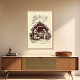 Retro Nativity Scene Canvas Print - Framed Canvas - Minimalist Christmas Art - Boho Christmas Art - Rustic Christmas Art