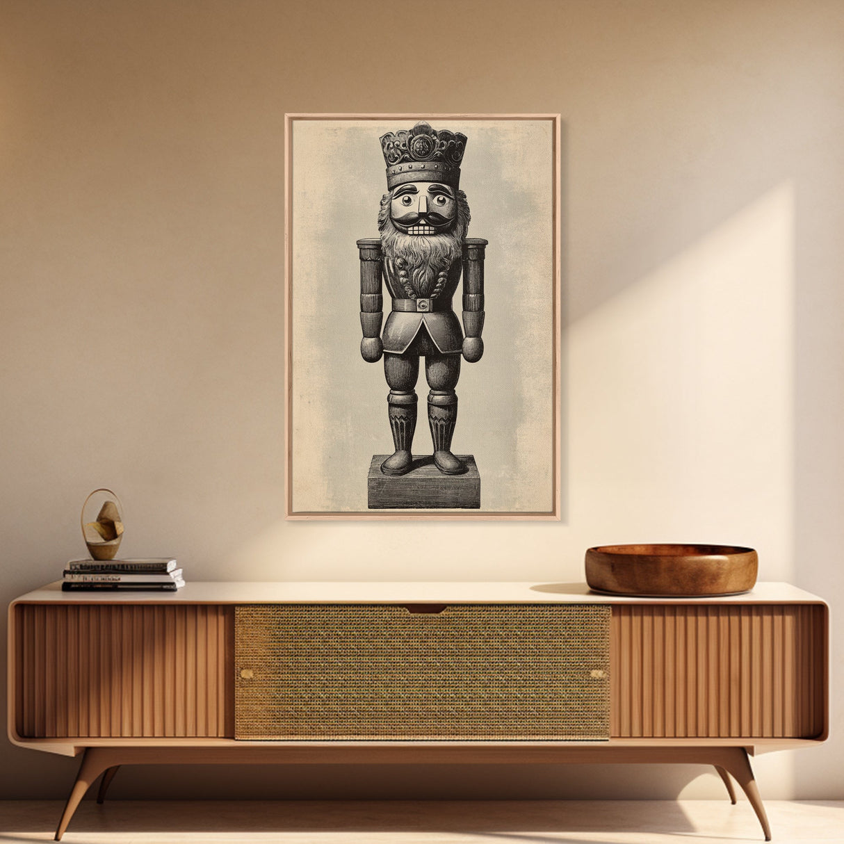 Vintage Nutcracker Canvas Print - Framed Canvas - Minimalist Christmas Art - Boho Christmas Art - Rustic Christmas Art