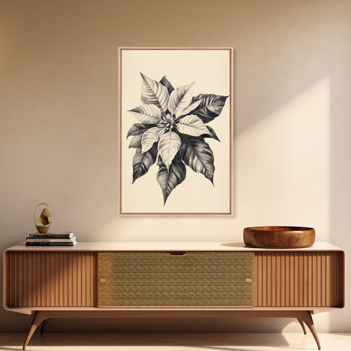 Poinsetta Canvas Print - Framed Canvas - Minimalist Christmas Art - Boho Christmas Art - Rustic Christmas Art