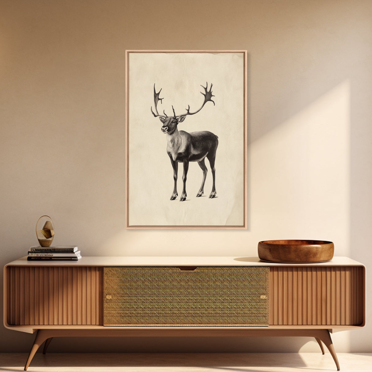 Reindeer Canvas Print - Framed Canvas - Minimalist Christmas Art - Boho Christmas Art - Rustic Christmas Art