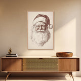 Santa Portrait Canvas Print - Framed Canvas - Minimalist Christmas Art - Boho Christmas Art - Rustic Christmas Art