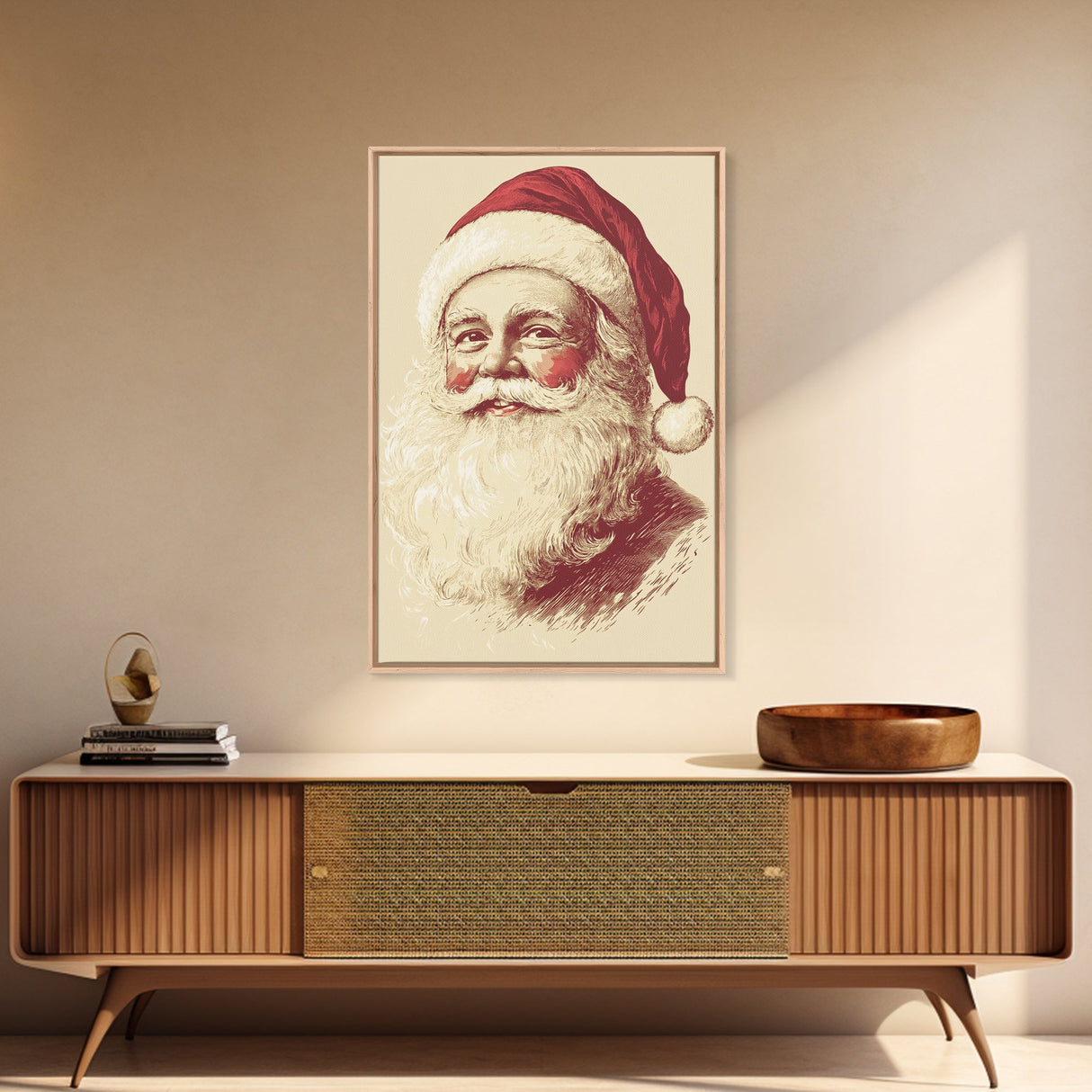 Sainta Clause Painting Canvas Print - Framed Canvas - Minimalist Christmas Art - Boho Christmas Art - Rustic Christmas Art