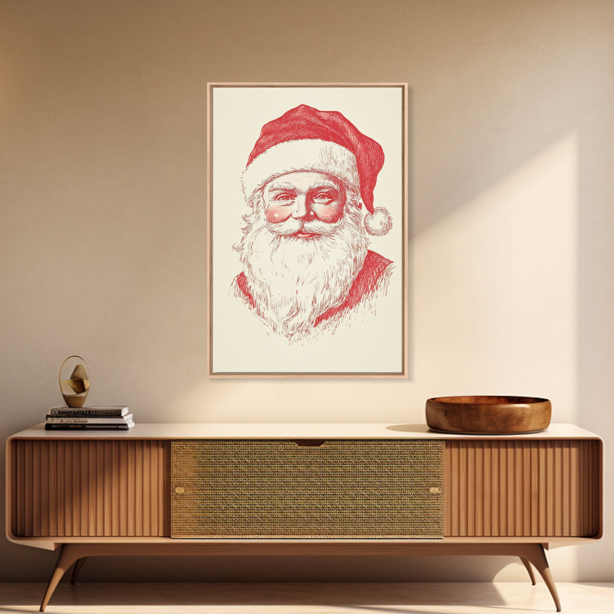 Reto Santa Portrait Canvas Print - Framed Canvas - Minimalist Christmas Art - Boho Christmas Art - Rustic Christmas Art - Santa Painting