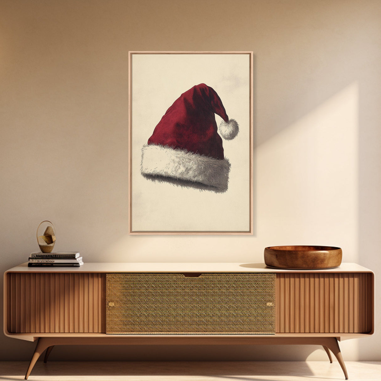 Santa's Hat Canvas Print - Framed Canvas - Minimalist Christmas Art - Boho Christmas Art - Rustic Christmas Art