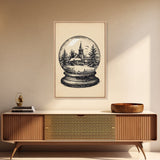 Retro Christmas Snowglobe Canvas Print - Framed Canvas - Minimalist Christmas Art - Boho Christmas Art - Rustic Christmas Art