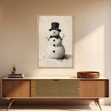 Christmas Snowman Sketch Canvas Print - Framed Canvas - Minimalist Christmas Art - Boho Christmas Art - Rustic Christmas Art