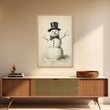 Retro Snowman Canvas Print - Framed Canvas - Minimalist Christmas Art - Boho Christmas Art - Rustic Christmas Art
