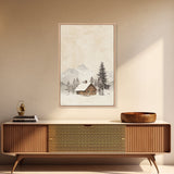 Winter Cabin Canvas Print - Framed Canvas - Minimalist Christmas Art - Boho Christmas Art - Rustic Christmas Art - Winter Decor - Cabin Decor
