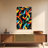 Fall Leaves Abstract Art Print, Wood Framed Art, Retro Mid-Century Modern Botanical Pattern Wall Art Print, 1950s Style Home Decor