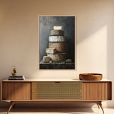 Cheese Wall Art Framed Canvas Print, Cheese Still Life, Cheese Painting, Kitchen Decor, Dining Room Wall Art, Rustic Farmhouse Kitchen Art