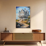 Cape Code Style House Painting Print, Nautical Decor, Maine Oil Painting, Beach House Wall Art