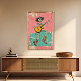 Retro Vaquero Skeleton Art Print, Canvas Art, Chicano Art, Spooky Mexican Art, Sugar Skull Art