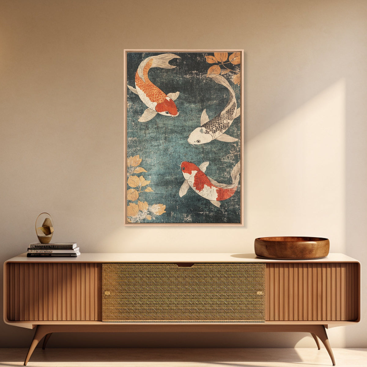 Wabi Sabi Koi Fish Print, Trendy Japanese Decor, Ocean Wall Art, Beach House Decor, Coastal Art Print, Coastal Wall Art, Koi Fish Painting