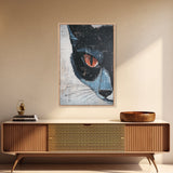 Portrait of a Black Cat, Wabi Sabi Wall Art, Cat Painting, Cat Art, Wabi Sabi Wall Art, Framed Canvas Print, Black Cat Gift