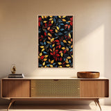 Botanical Fall Leaves Art Print On Canvas with Wood Frame, Black Background, Retro Style Home Decor