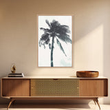 Palm Tree In The Wind, Framed Canvas Print, Wabi Sabi Watercolor Painting of a Palm Tree, Statement Piece Art