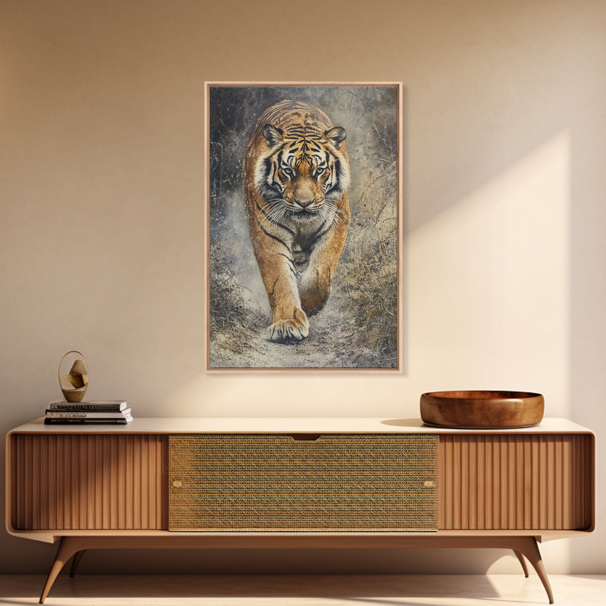 Tiger On The Hunt Framed Canvas Print, Framed Wall Art, Statement Piece, Gift For Him, Father's Day Gift, Tiger Oil Painting