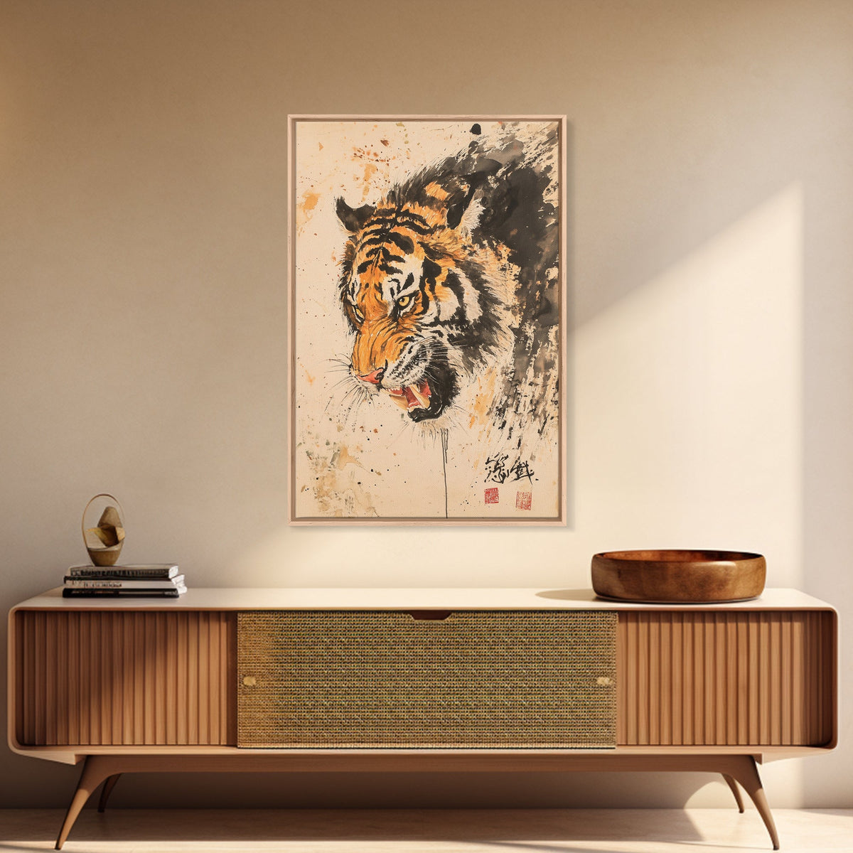 Japanese Style Tiger Painting Print, Tiger Roar, Wabi Sabi Style Art, Animal Prints, Tiger Painting, Tiger Oil Painting Canvas Print