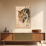Japanese Style Tiger Painting Print, Tiger Roar, Wabi Sabi Style Art, Animal Prints, Tiger Painting, Tiger Oil Painting Canvas Print