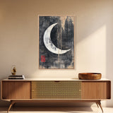 Wabi Sabi Crescent Moon Canvas Print - Moon Painting Wall Art - Moon Wall Art - Japanese Style Art - Japanese Style Decor