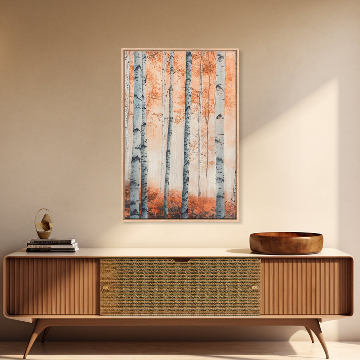 Original Birch Tree Forest Painting Print, Birch Tree Canvas Textured Wall Art Statement Living Room Wall Art Decor Designer Art Custom Art