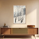 Winter Birch Tree Forest Framed Canvas Print, White Birch Trees In Winter Forest Landscape Art Print Minimalist Living Room Nature Wall Art