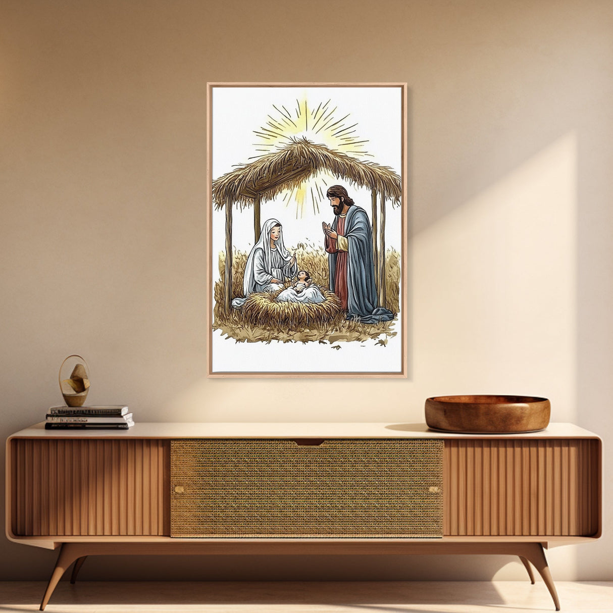 Retro Nativity Painting Print, Christmas Wall Art, Jesus in his Manger, Nativity Wall Art, Rustic Christmas Decor