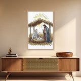 Retro Nativity Painting Print, Christmas Wall Art, Jesus in his Manger, Nativity Wall Art, Rustic Christmas Decor