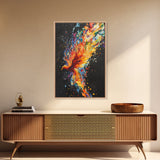 Rainbow Phoenix In Flames, Retribution, Framed Canvas Print, The Phoenix, Framed Wall Art, Original Painting Phoenix