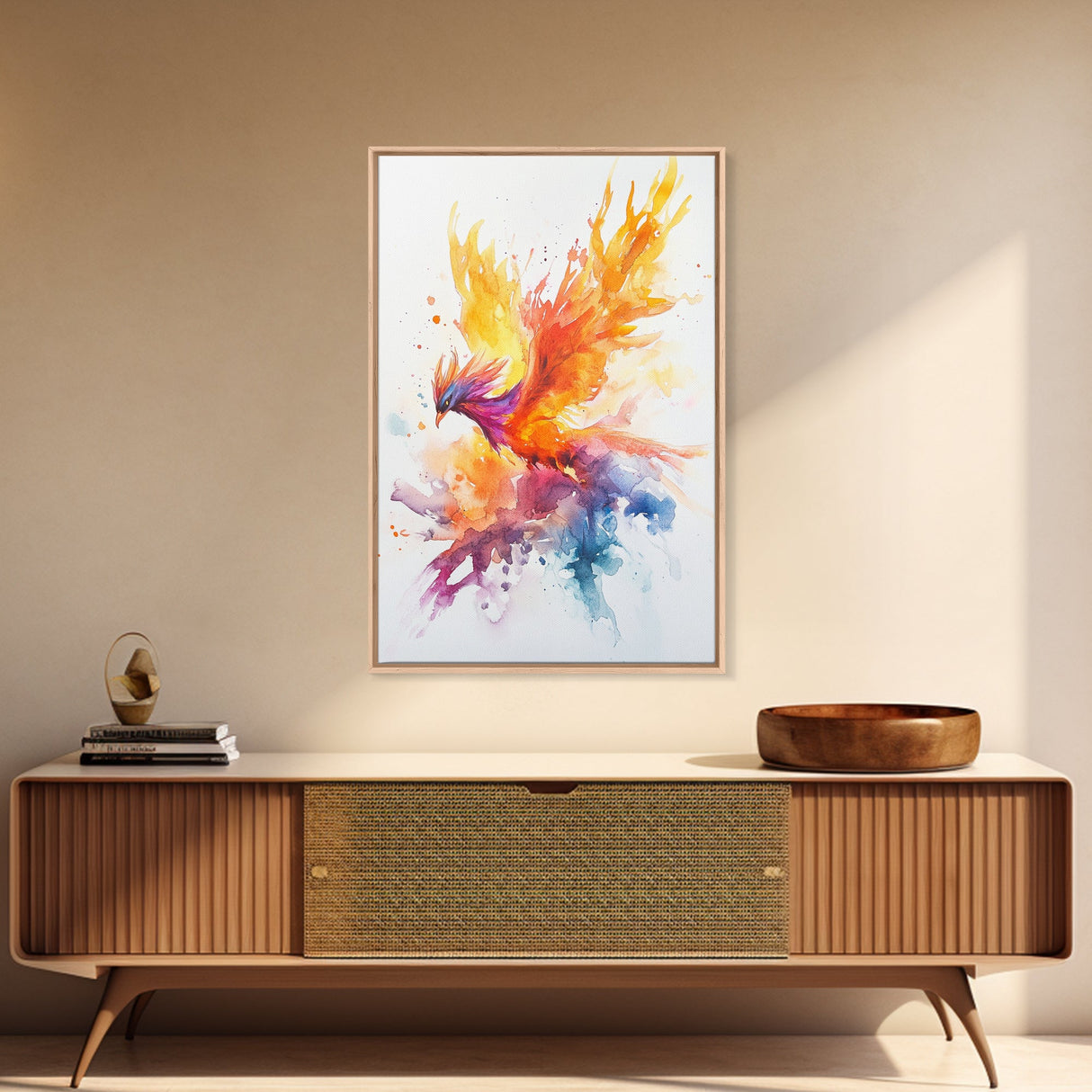 Fire Phoenix Watercolor Art Print Canvas Art, Fantasy Art Phoenix Firebird Fantasy Painting, Dark Academia Wall Art, Phoenix Decor