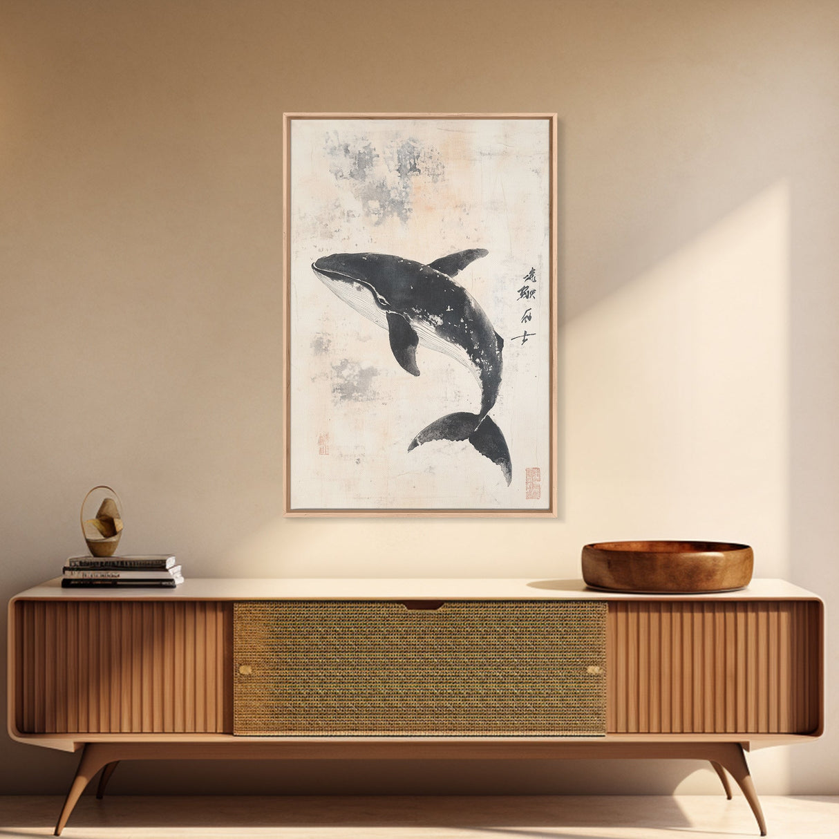 Humpback Whale Canvas Print, Framed Art, Ready To Hang Wall Art, Nautical Wall Art, Ocean Art, Wabi Sabi Art