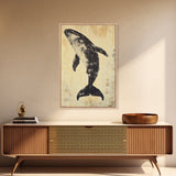 Large Minimalist Whale Wall Art Canvas Print, Animal Acrylic Style painting Framed Modern Wall Art FOr Living Room, Bedroom Decor