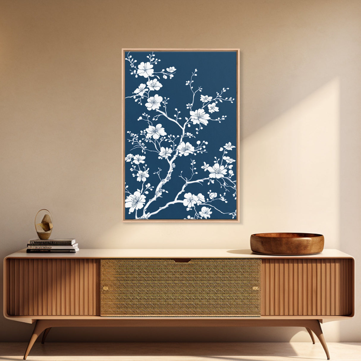Forest Life Botanical Print - Framed Canvas Print - Chinoiserie Wall Art, Chinoiserie Painting, Blue Wall Art Ready To Hang