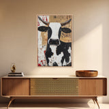 Moo Cow Wall Art, Wabi Sabi Canvas Print, Japanese Style Decor, Minimalist Cow Wall Art, Farmhouse Decor