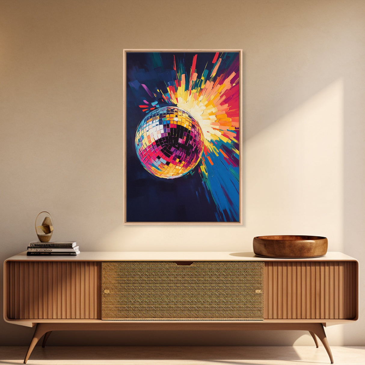 Trendy Disco Ball Poster Canvas Print, Wood Framed Canvas Print, Mirrorball Painting, Disco Ball Wall Art, Disco Decor, Dance Studio Decor