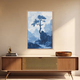 Chinoiserie Wall Art, Chinoiserie Style Canvas Print, Chinoiserie Blue Painting, Retro Boho Style Minimalist Wall Art, Blue Painting