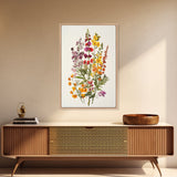 Retro Still Life Of Wild Flowers, Framed Canvas Print, Windflower Painting, Floral Print, Botanical Wall Art, Garden Decor, Wabi Sabi Wall Art