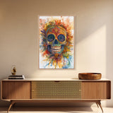 Sugar Skull Painting Print, Framed Canvas, Chicano Decor, Mexicano Wall Art, Day of The Dead / Dia de los Muertos, Mexicano Home Decor