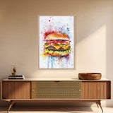 Hamburger Oil Painting Canvas Print Kitchen Wall Art Food Decor, Dining Room Burger Wall Decor, Restaurant Decor, Food Review Kitchen Art