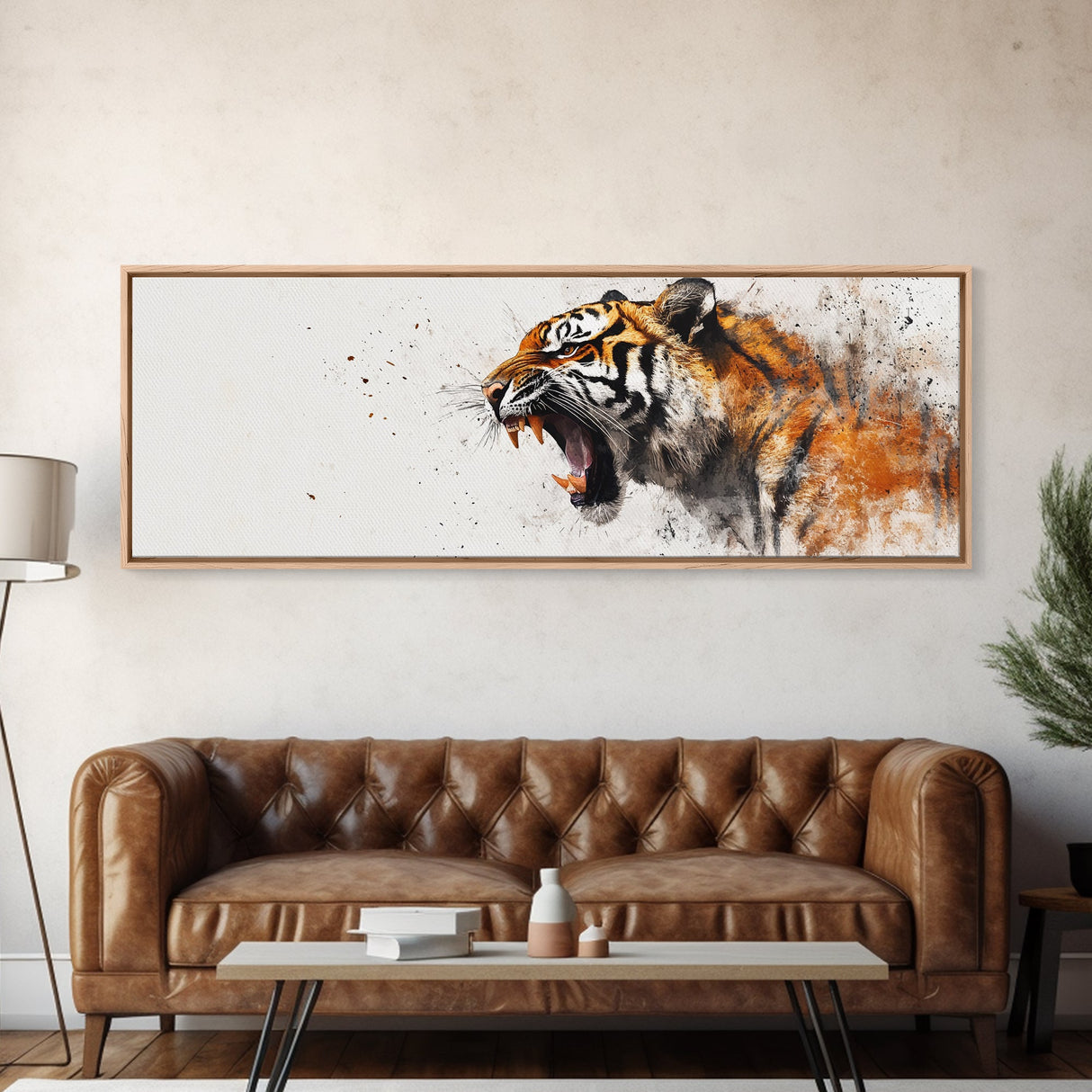 Panoramic Tiger Roar, Statement Piece Wall Art, Framed Canvas Print, Tiger Art, Tiger Painting, Tiger Print, Gift Idea for Him, Man cave art