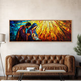 Mary and Joseph Canvas Print, Nativity Painting, Stained Glass Style Art, Nativity Wall Decor, Christmas Wall Art, Panoramic Exra Wide Art