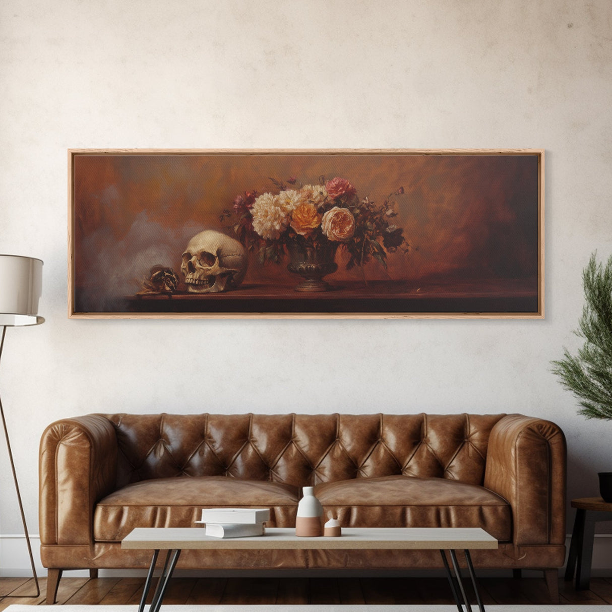 Gothic Flowers Still Life, Skull Painting Canvas Print, Goth Decor, Witchy Wall Art, Witchy Decor, Witchy Gift Idea, Dark Academia Art